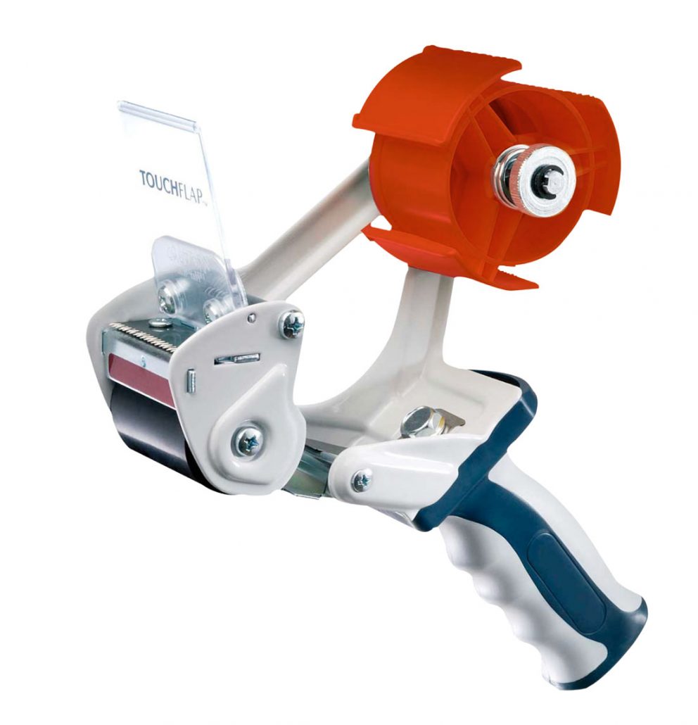 Metal adhesive tape dispenser, with pressure flap